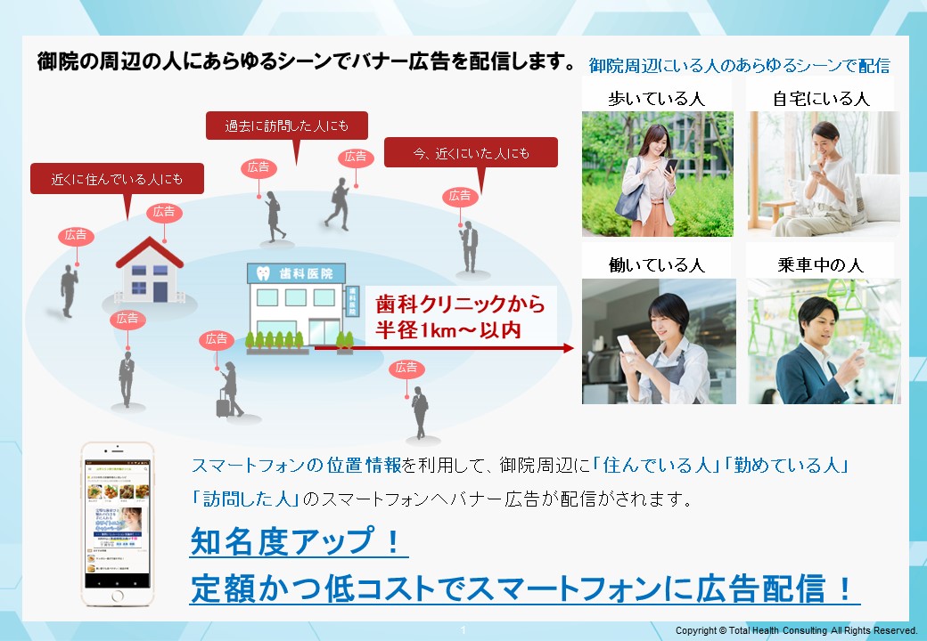 御院の周辺のあらゆるシーンでバナー広告を配信します。知名度アップ！定額かつ低コストでスマートフォンに広告を配信します